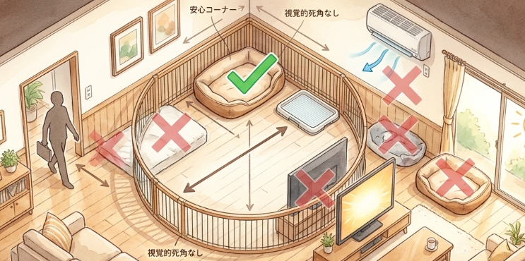 安心して眠れるサークル内の正しい配置場所