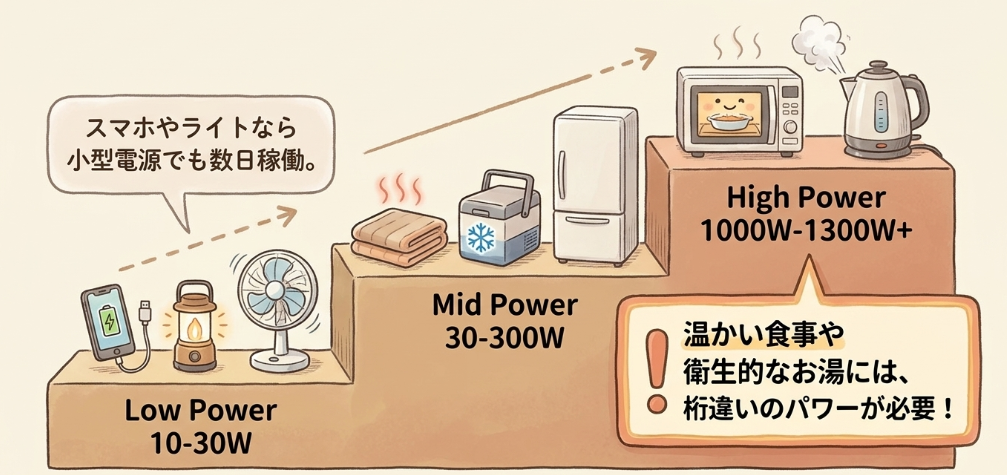 非常時に動かしたい家電の消費電力